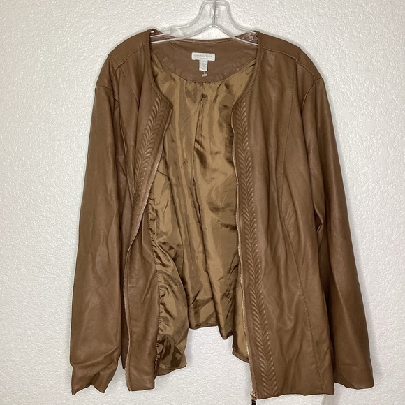 CHARTER CLUB PLUS SIZE 3X TAN BROWN FAUX LEATHER CORE JACKET OUTERWEAR TOP FALL - Picture 5 of 12